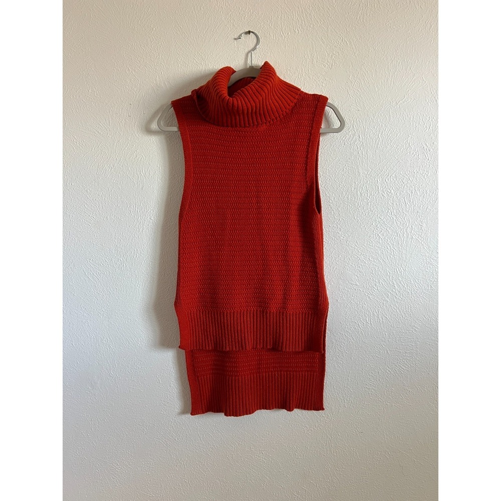 Banana Republic Sleeveless Turtleneck Sweater Red Orange Knit Layering Womens XS